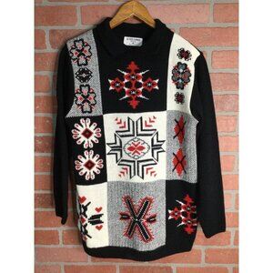 Vintage Women's Knit Sweater Petite Medium Multicolor Pullover Christmas